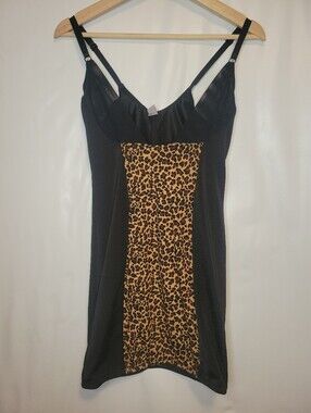 Black Slip Shapewear Dress with Leopard Front Panel